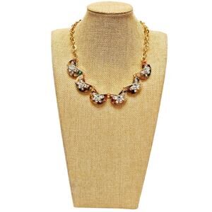 Tortoise Shell Statement Necklace 21in Rhinestone Floral Trend Kohls Gold Tone